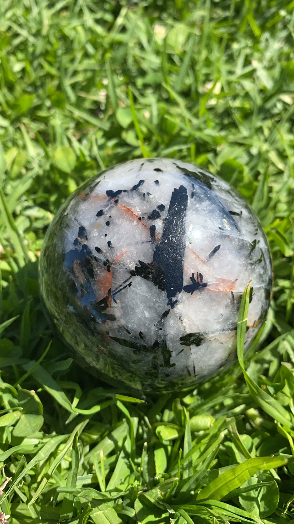 Black Tourmaline in Quartz w/ Iron inclusions Sphere