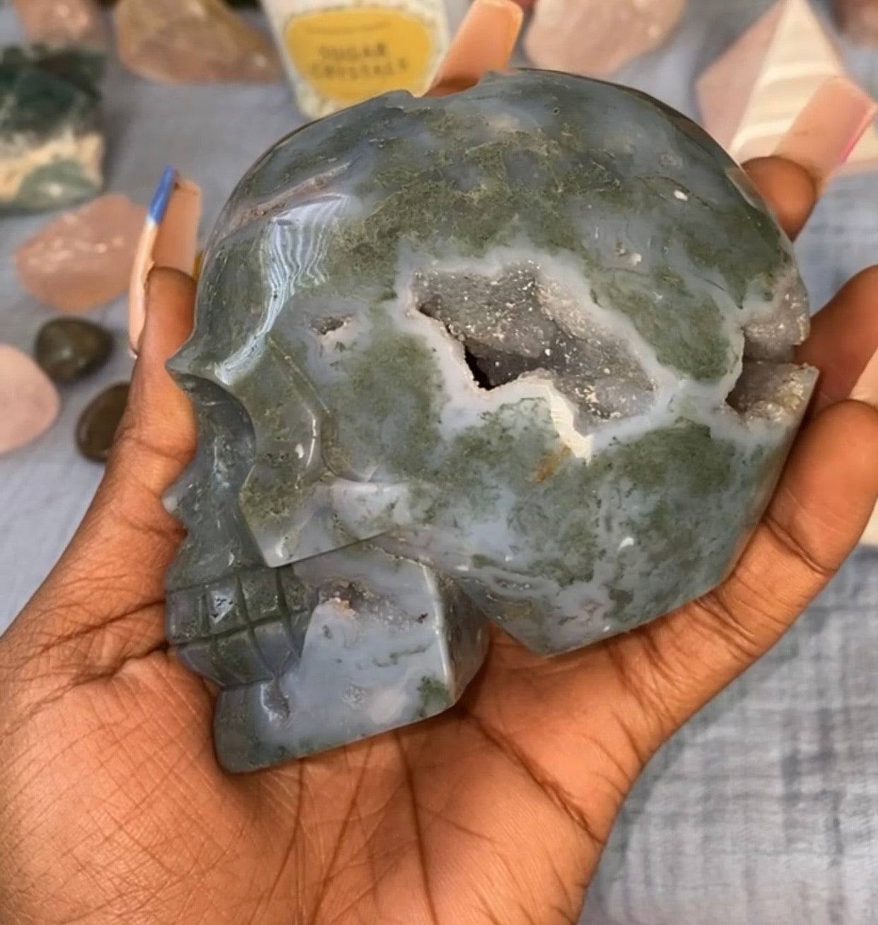 Moss Agate Skull