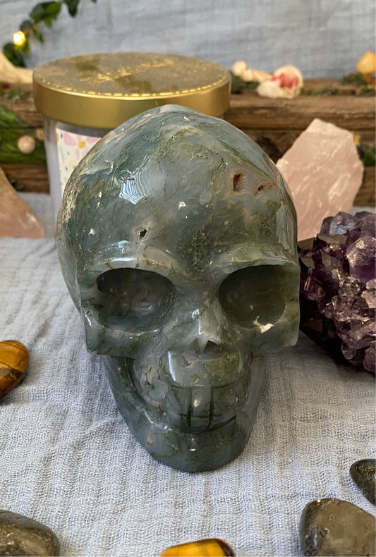 Moss Agate Skull