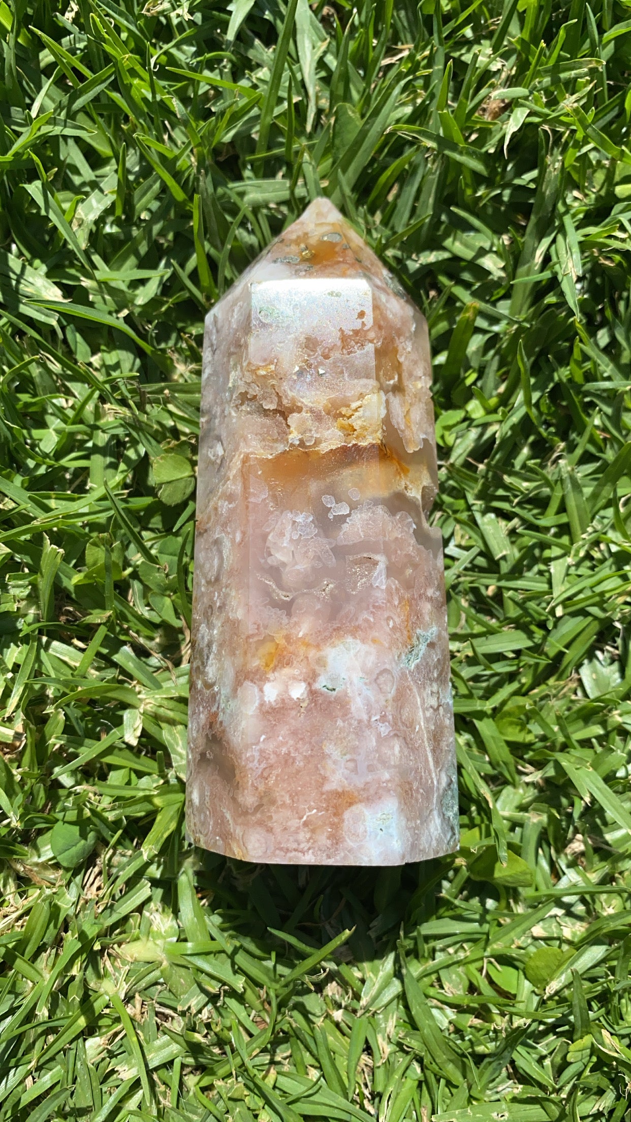 Flower Agate Tower w/Druze iron inclusions