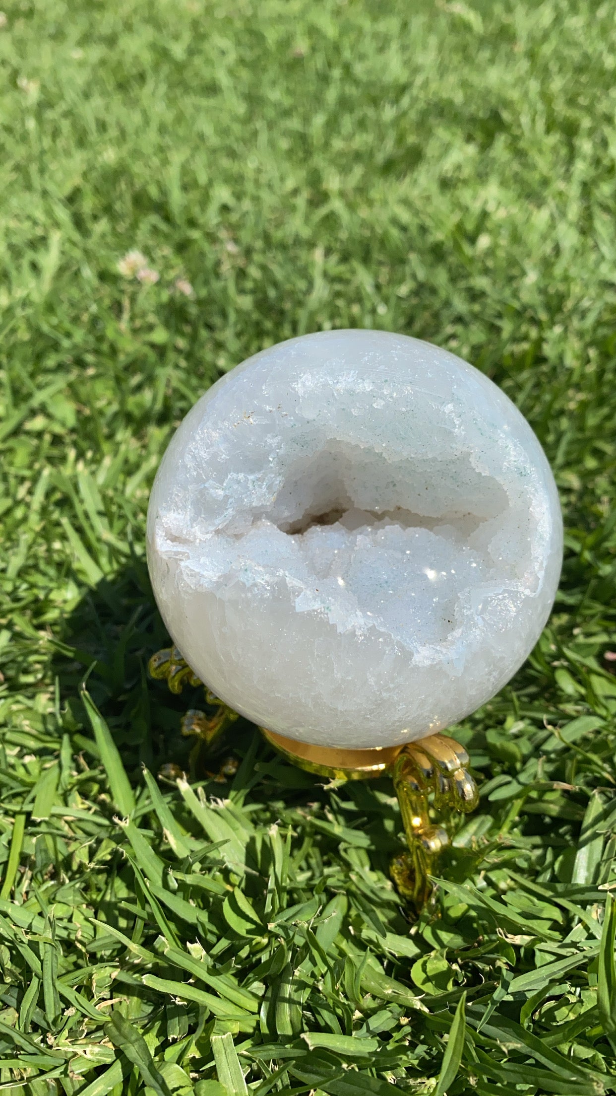 White Druze Flower Agate “Snowball” Sphere