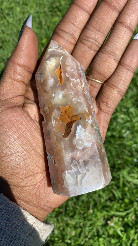 Flower Agate Tower w/Druze iron inclusions