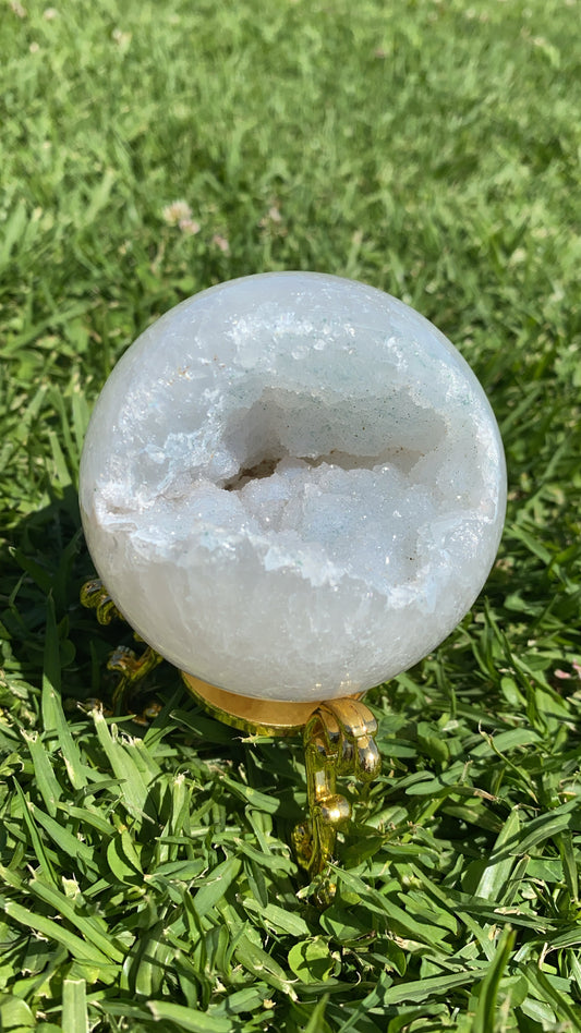 White Druze Flower Agate “Snowball” Sphere
