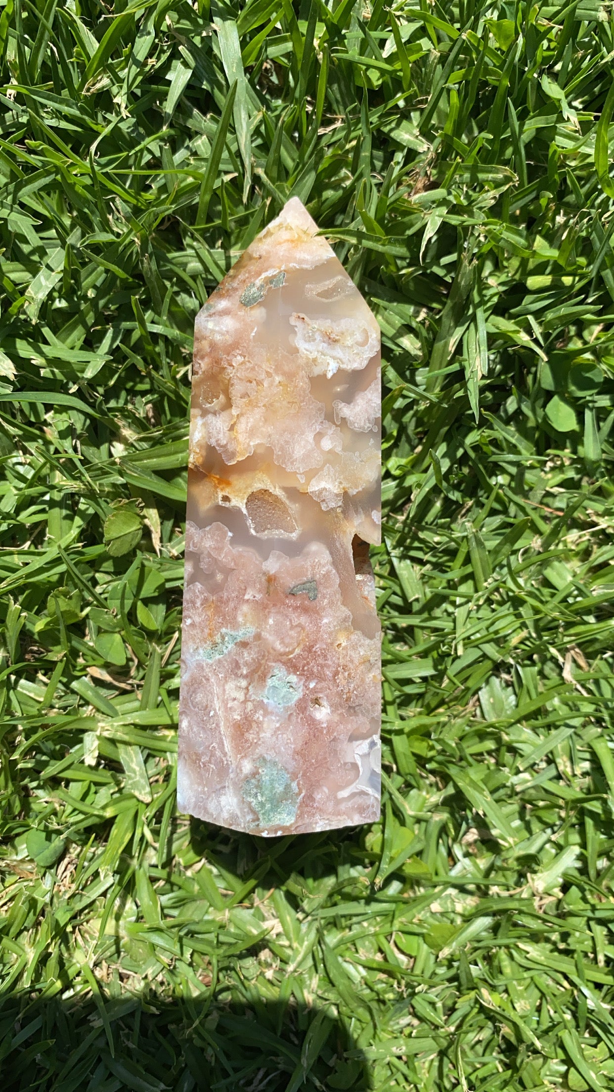 Flower Agate Tower w/Druze iron inclusions
