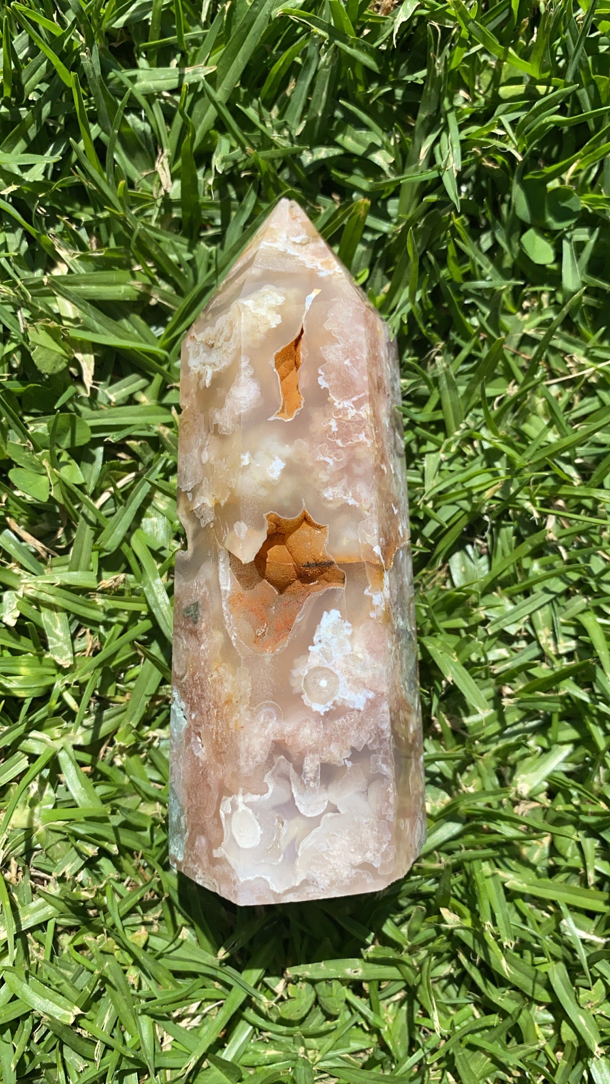 Flower Agate Tower w/Druze iron inclusions