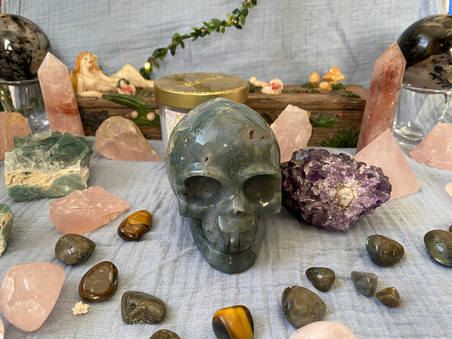 Moss Agate Skull